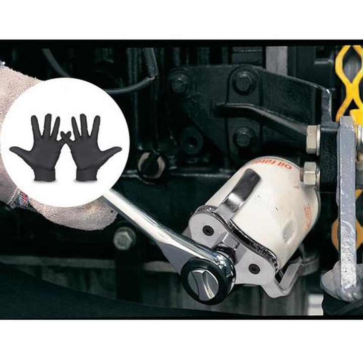 "Justerbar oljefilternyckel med tre käftar i stål, svart och silver, enkel att använda för borttagning av oljefilter."