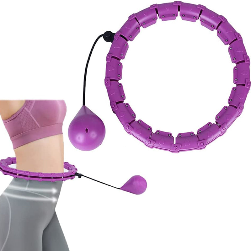 "Justerbar rosa och lila hula hoop i plast, 24 sektioner, för effektiv hemmaträning mot kaloriförbränning."
