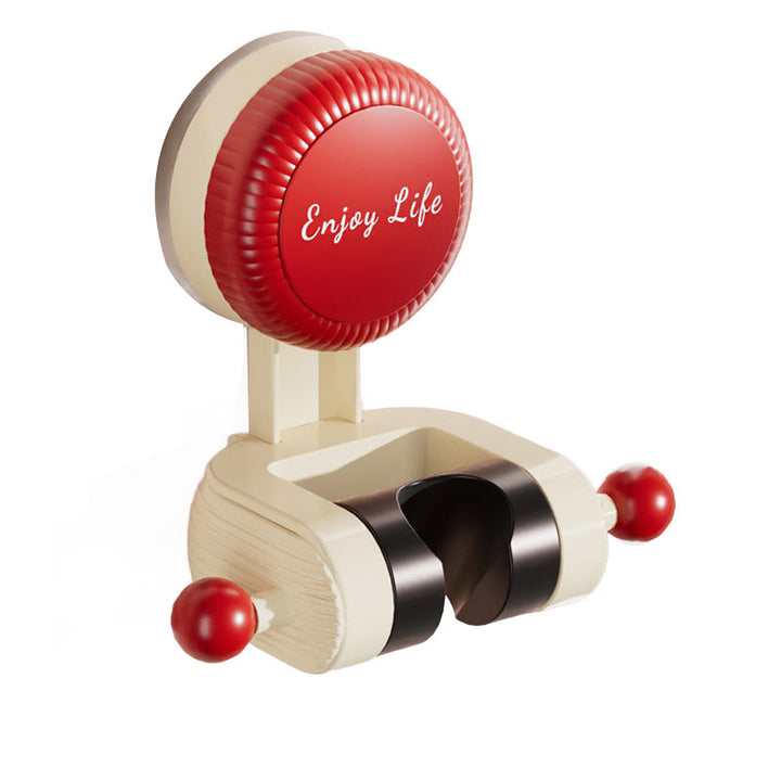 "Justerbar roterande duschhållare, vit, med sugkopp för enkla, verktygsfria installationer på släta ytor i badrummet."