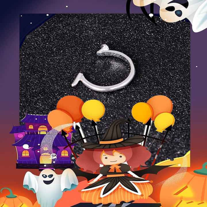 Justerbar silverfärgad Halloween-ring för damer med fyrkantig kub och spikdesign, perfekt som unik högtidsaccessoar.