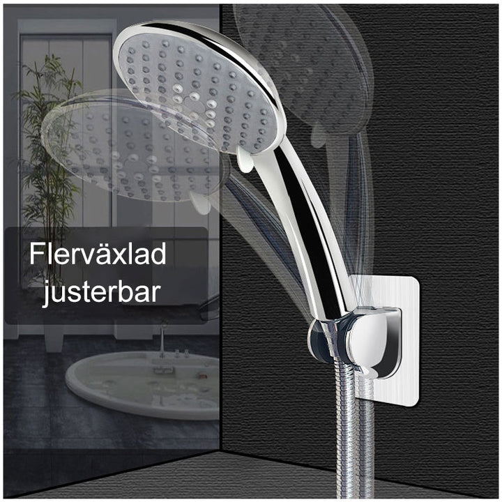 "Justerbar självhäftande duschhuvudshållare i silver, silverfärgad, modern design, utan borrning, fästning på släta ytor."