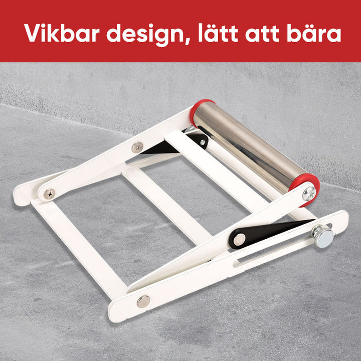"Justerbar stödram för skärmaskin, rostfritt stål, höjdjustering 55-135mm, vikbar design, säkerhet och stabilitet"
