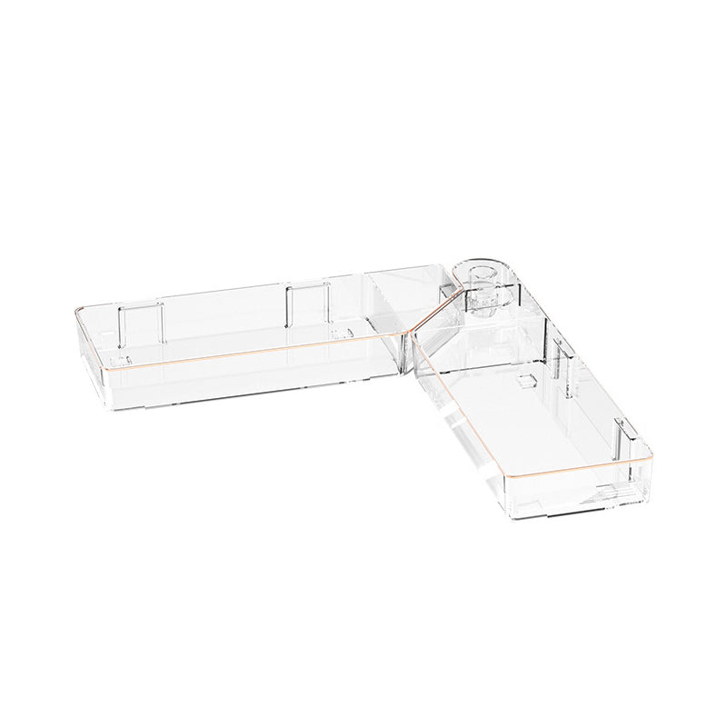 "Justerbar transparent hörnhylla för väggmontering utan borrning, compact design med gröna detaljer."