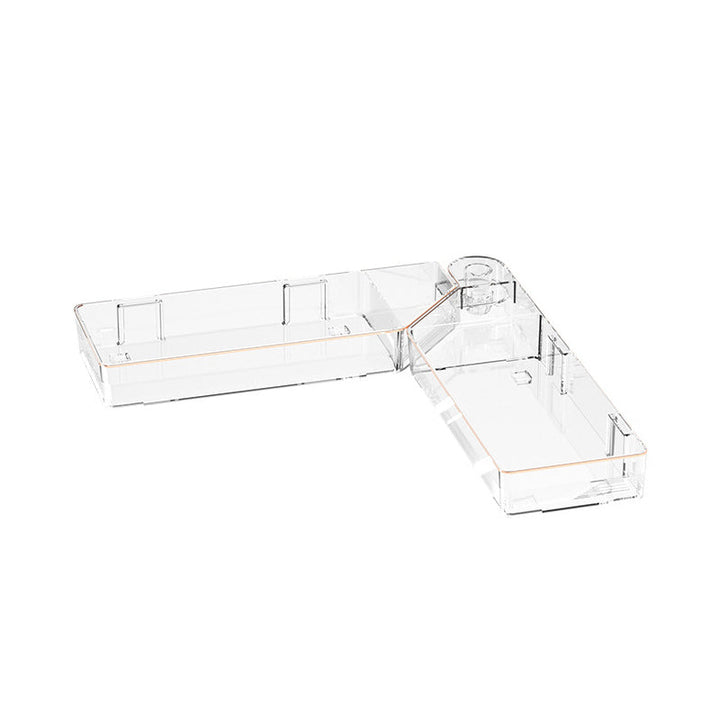 "Justerbar transparent hörnhylla för väggmontering utan borrning, compact design med gröna detaljer."