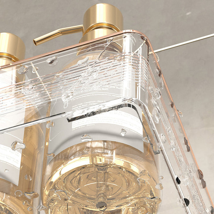 "Justerbar transparent hörnhylla för väggmontering utan borrning, compact design med gröna detaljer."