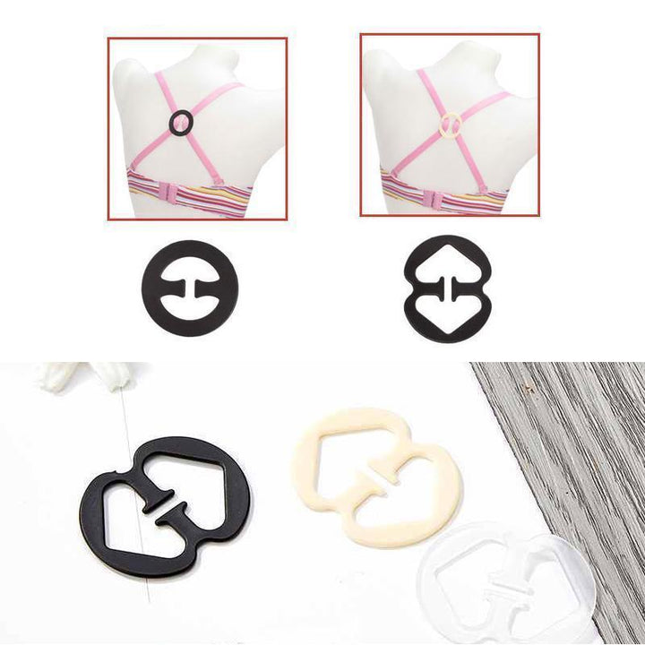 "Justerbar unisex bh-bands döljar i plast, rund och 8-formad; finns i svart, vit, beige, för racerback klänningar."