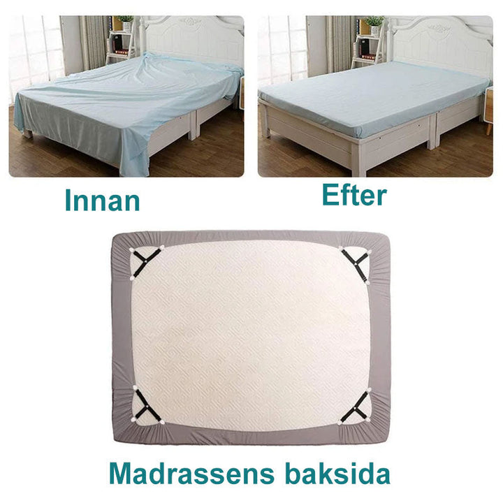 Justerbara elastiska lakanfästen, triangelband, svart och vit, säkerställer lakanens stabilitet, enkel installation.