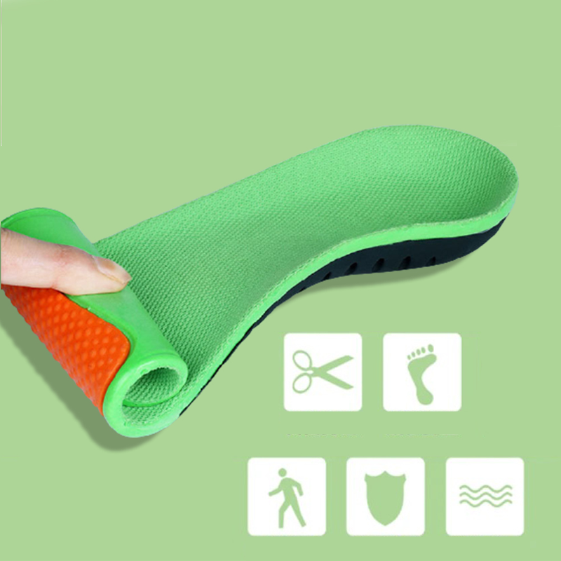 Justerbara ortotiska innersulor, svart med gul detalj, tillverkade av PU och GEL för överlägset stöd och komfort.