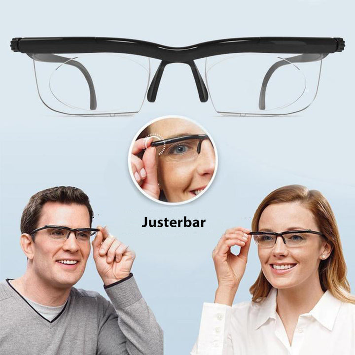 Justerbara unisex glasögon för översynthet med svart ram och justerbara linser, perfekt för dagligt bruk.