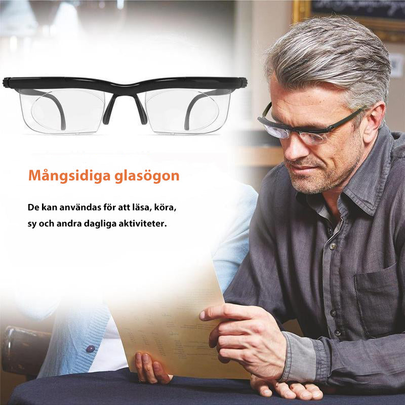 Justerbara unisex glasögon för översynthet med svart ram och justerbara linser, perfekt för dagligt bruk.