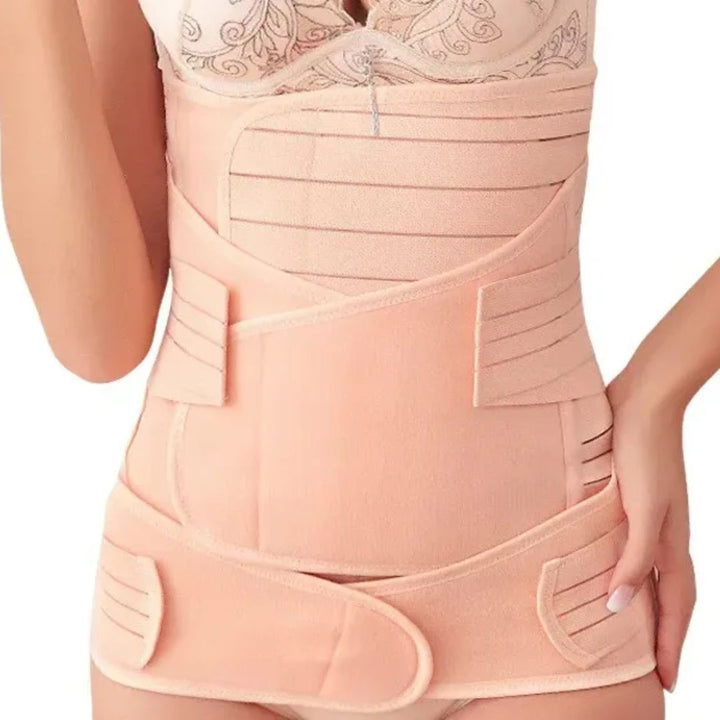 Andningsbart postpartum magband för kvinnor. Ger bekvämt stöd och form för återhämtning efter födseln.