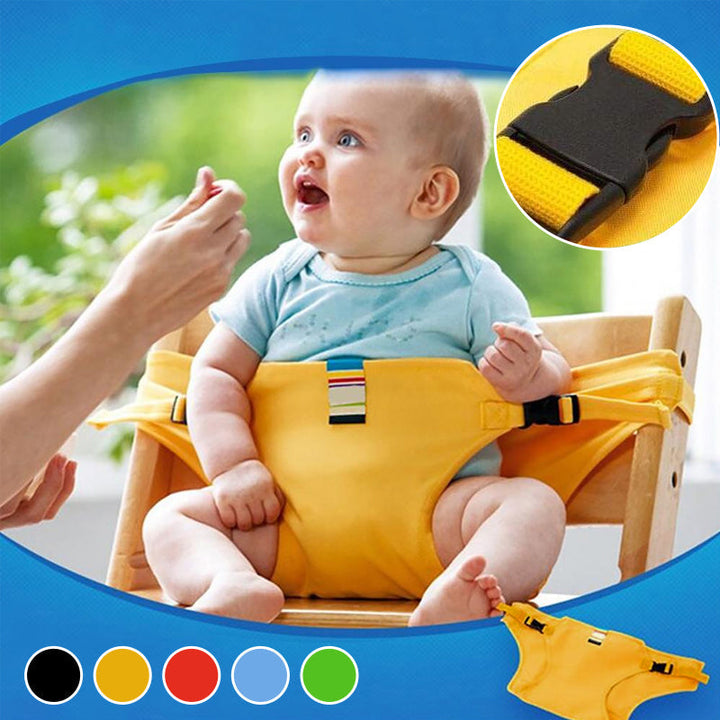 Justerbart babysäkerhetsbälte för stolar, grönt och portabelt, förvandlar stolar till säkra platser för barn.