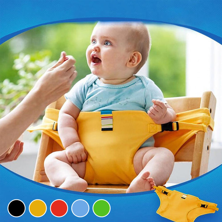 Justerbart babysäkerhetsbälte för stolar, grönt och portabelt, förvandlar stolar till säkra platser för barn.