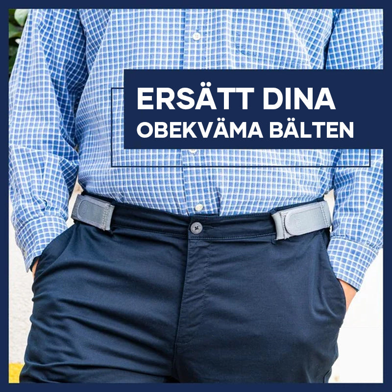 "Justerbart bälte utan spänne för män, svart nylon, bekväm passform, flera färger tillgängliga, perfekt för vardagsbruk."