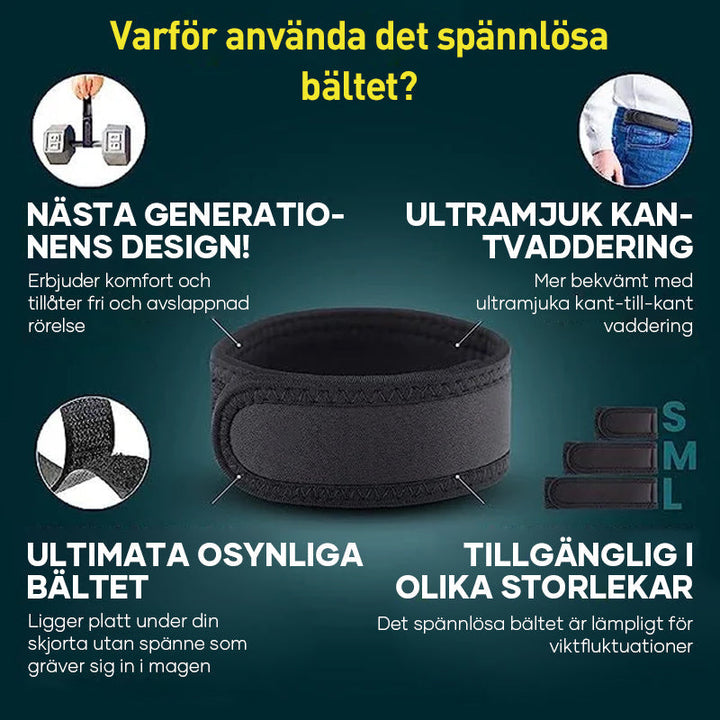 "Justerbart bälte utan spänne för män, svart nylon, bekväm passform, flera färger tillgängliga, perfekt för vardagsbruk."