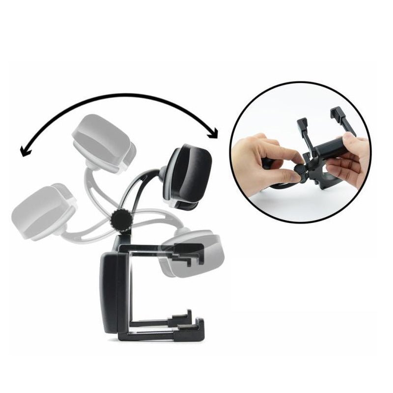 "Justerbart bilbackspegelfäste för smartphones i svart ABS-material med flexibel arm och 360° rotation för säker bilkörning."