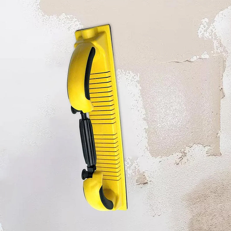 Justerbart handslipverktyg med roterande handtag för trä- och metallbearbetning, ergonomisk design, lätt och bekvämt grepp.