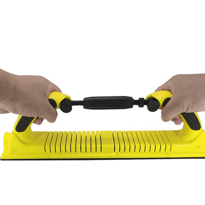 Justerbart handslipverktyg med roterande handtag för trä- och metallbearbetning, ergonomisk design, lätt och bekvämt grepp.