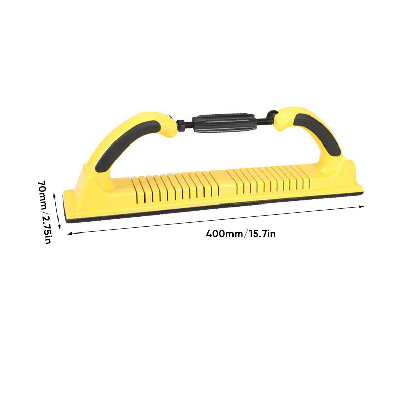 Justerbart handslipverktyg med roterande handtag för trä- och metallbearbetning, ergonomisk design, lätt och bekvämt grepp.