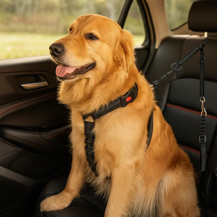 Justerbart hundbilbälte för säker och bekväm bilresa. Skyddar din hund i bilen med hög komfort.