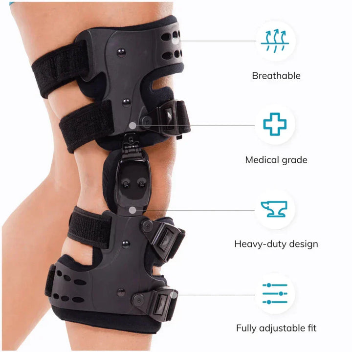 Anpassningsbart knäbandage med justerbara remmar för perfekt passform. Ger smärtlindring & stöd vid knäproblem.