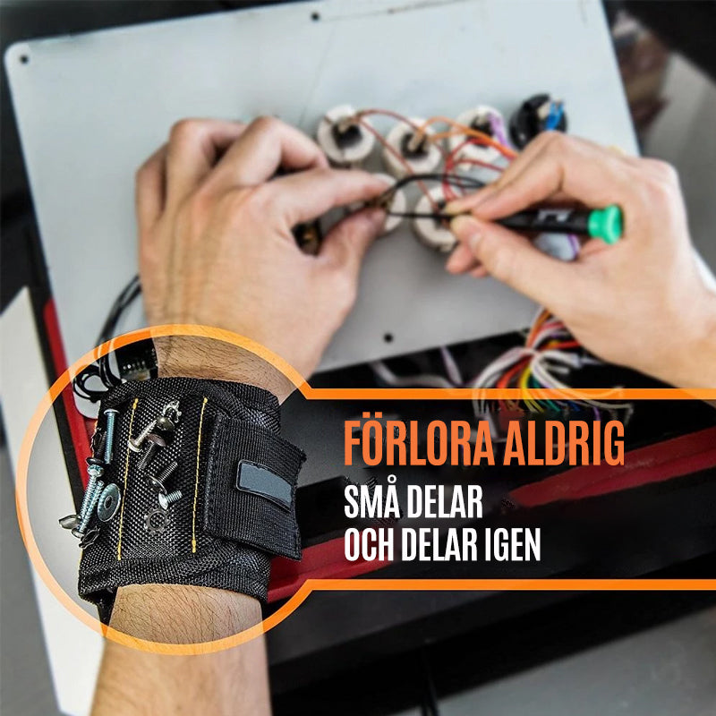 "Justerbart magnetiskt armband med 10 starka magneter, perfekt för att hålla verktyg och smådelar vid DIY-arbete."