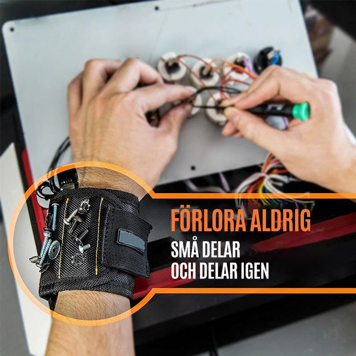 "Justerbart magnetiskt armband med 10 starka magneter, perfekt för att hålla verktyg och smådelar vid DIY-arbete."