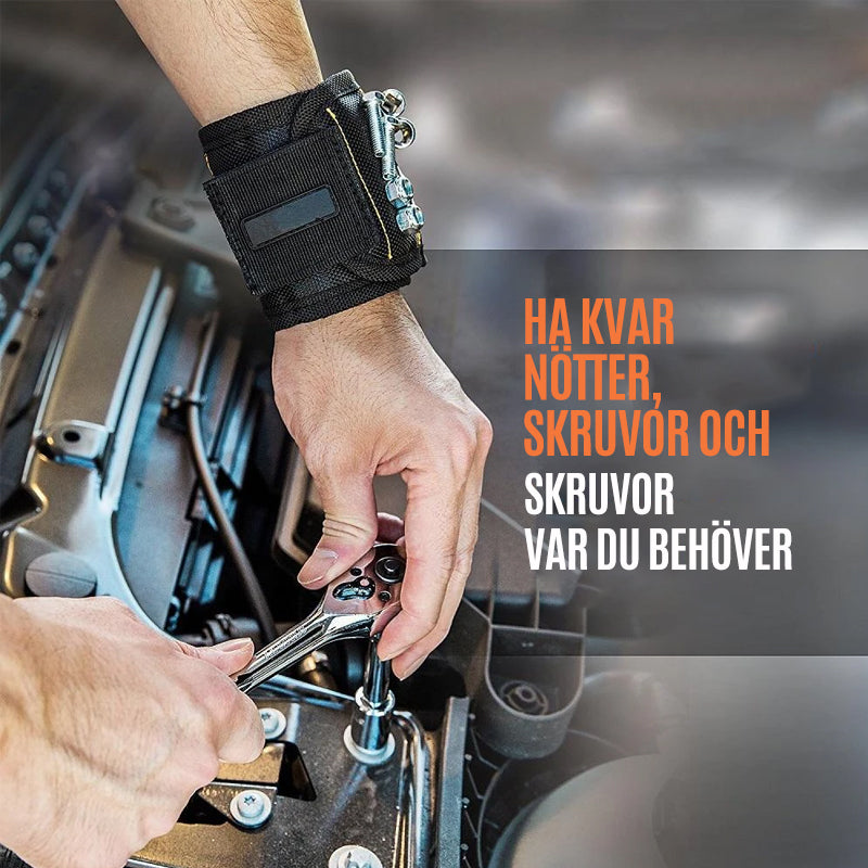 "Justerbart magnetiskt armband med 10 starka magneter, perfekt för att hålla verktyg och smådelar vid DIY-arbete."