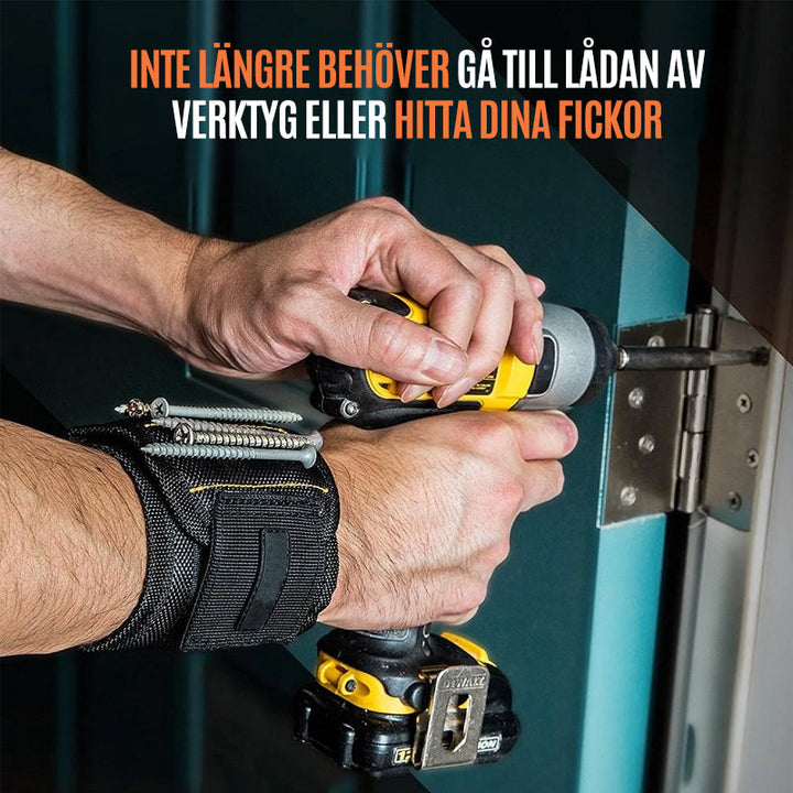 "Justerbart magnetiskt armband med 10 starka magneter, perfekt för att hålla verktyg och smådelar vid DIY-arbete."
