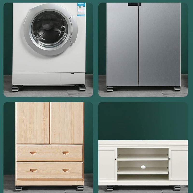 "Justerbart skjuthjul i grå plast och metall, perfekta för att flytta tunga hushållsapparater enkelt och skydda golv."