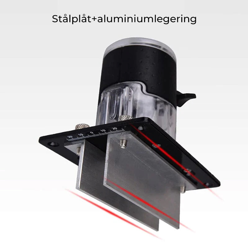 Justerbart trärouterverktyg, silver och svart, för precision och flexibilitet vid träbearbetning, justerbar djupanpassning.