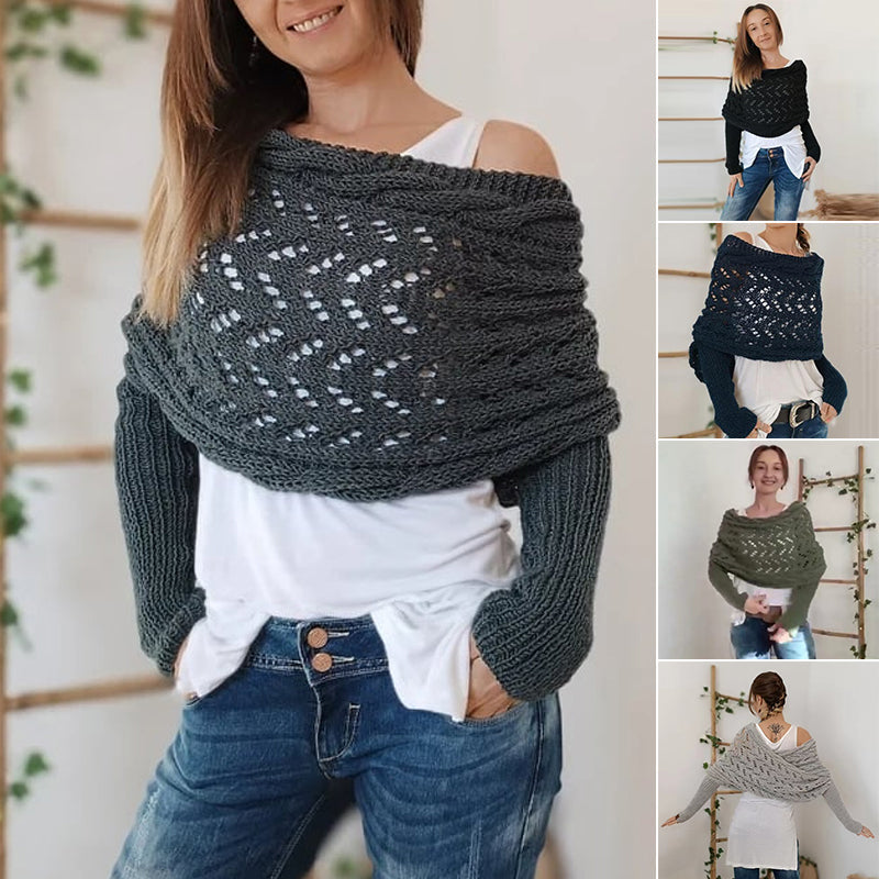 "Kabelstickad omlott i mjuk kashmirimitation för kvinnor, ljusgrå, boho stil, året runt komfort och elegans."