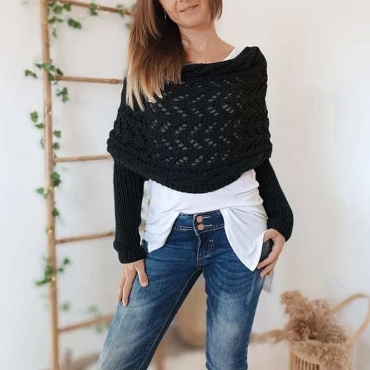 "Kabelstickad omlott i mjuk kashmirimitation för kvinnor, ljusgrå, boho stil, året runt komfort och elegans."