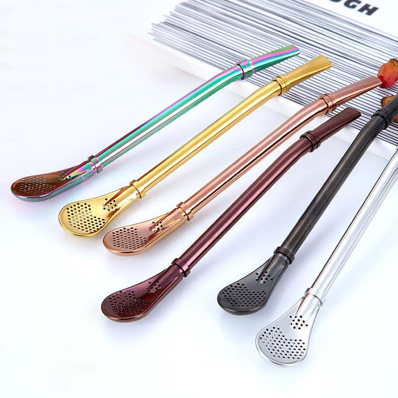 "Kaffesked dricksrör i rostfritt stål med elegant design, nyans av silver, multifunktionell för drycker i kök."