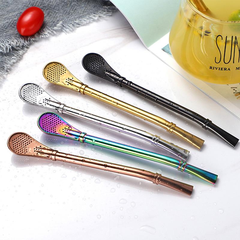 "Kaffesked dricksrör i rostfritt stål med elegant design, nyans av silver, multifunktionell för drycker i kök."