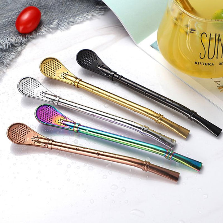 "Kaffesked dricksrör i rostfritt stål med elegant design, nyans av silver, multifunktionell för drycker i kök."