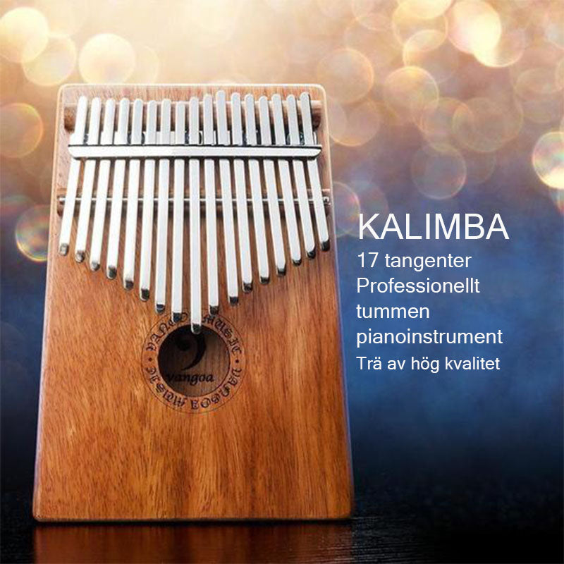 "Kalimba Tumb Piano i mahognyträ med 17 tangenter, bärbart musikinstrument, handhållet, elegant design och varmt ljud."