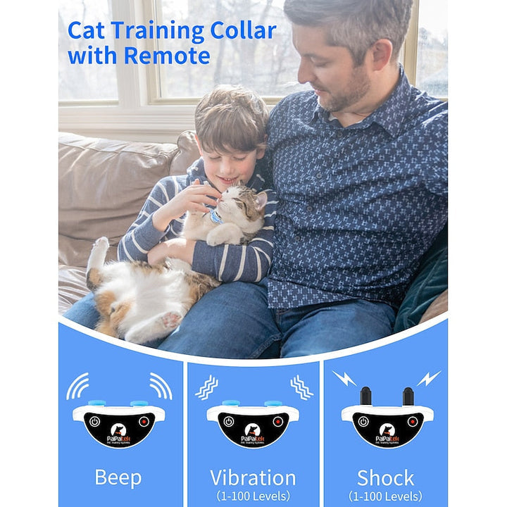 Lättviktigt och uppladdningsbart träningshalsband för katt. Effektiv hjälp för beteendeträning med fjärrkontroll.