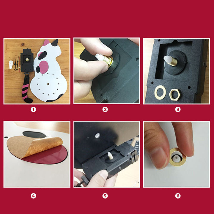 "Katt väggklocka med färgglad viftande svans, charmig design, rolig accessoar för kattälskare."