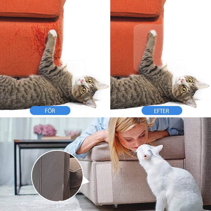 "Katter reptåliga transparent dubbelpolerad möbelskyddstejp på soffa, skyddar mot klösmärken. Inkluderar spikar."