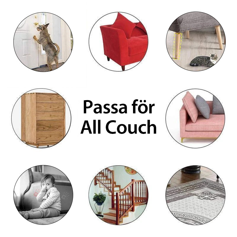 "Katter reptåliga transparent dubbelpolerad möbelskyddstejp på soffa, skyddar mot klösmärken. Inkluderar spikar."