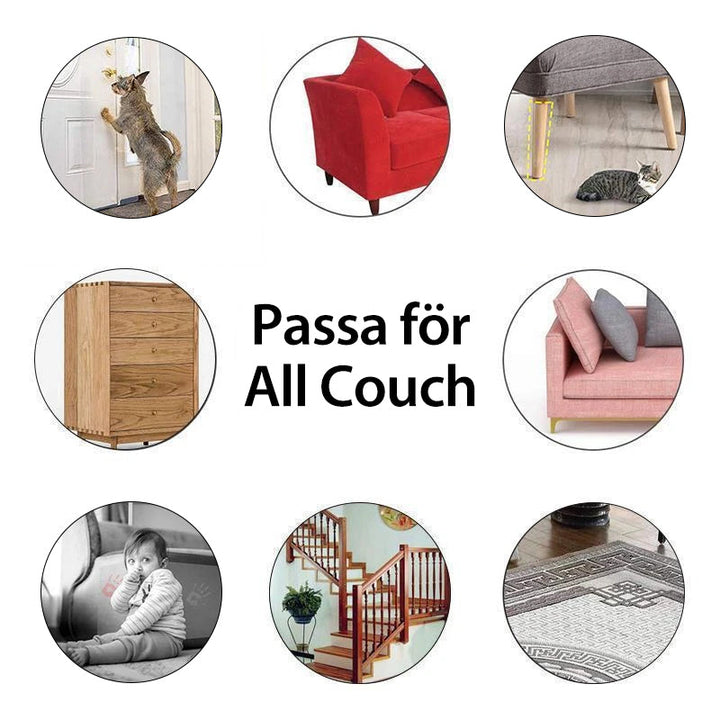 "Katter reptåliga transparent dubbelpolerad möbelskyddstejp på soffa, skyddar mot klösmärken. Inkluderar spikar."