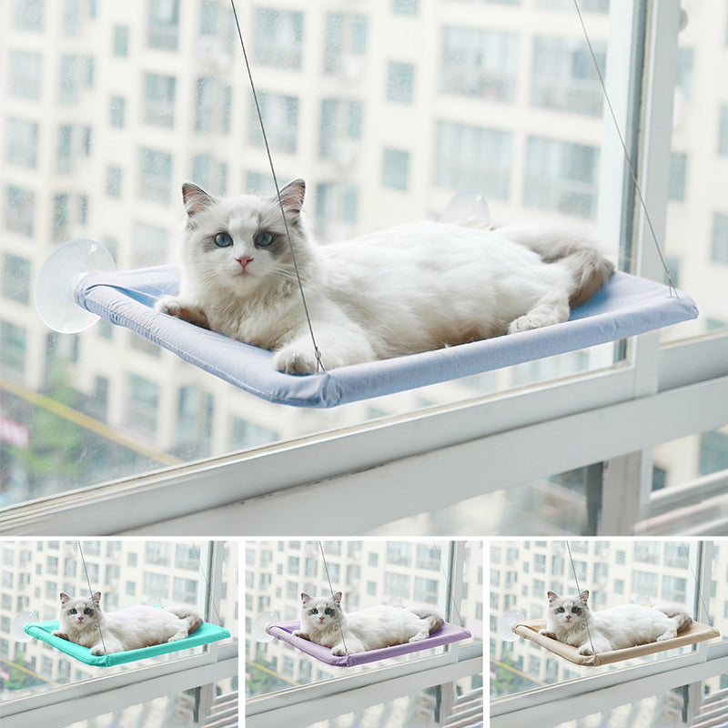 "Kattfönsterhängmatta med stark sugkopp, oxford-duk, grön färg. Perfekt för katter som älskar sol och utsikt."