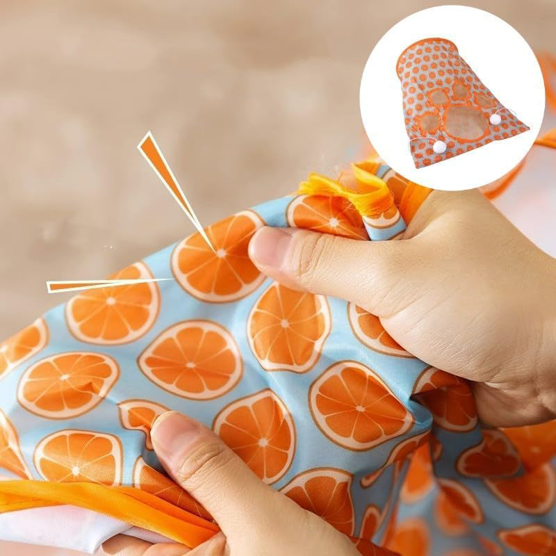 "Kattunnelväska i polyestertaft med hängande leksaker, vikbar och färgglad, idealisk för kattens lek och vila."