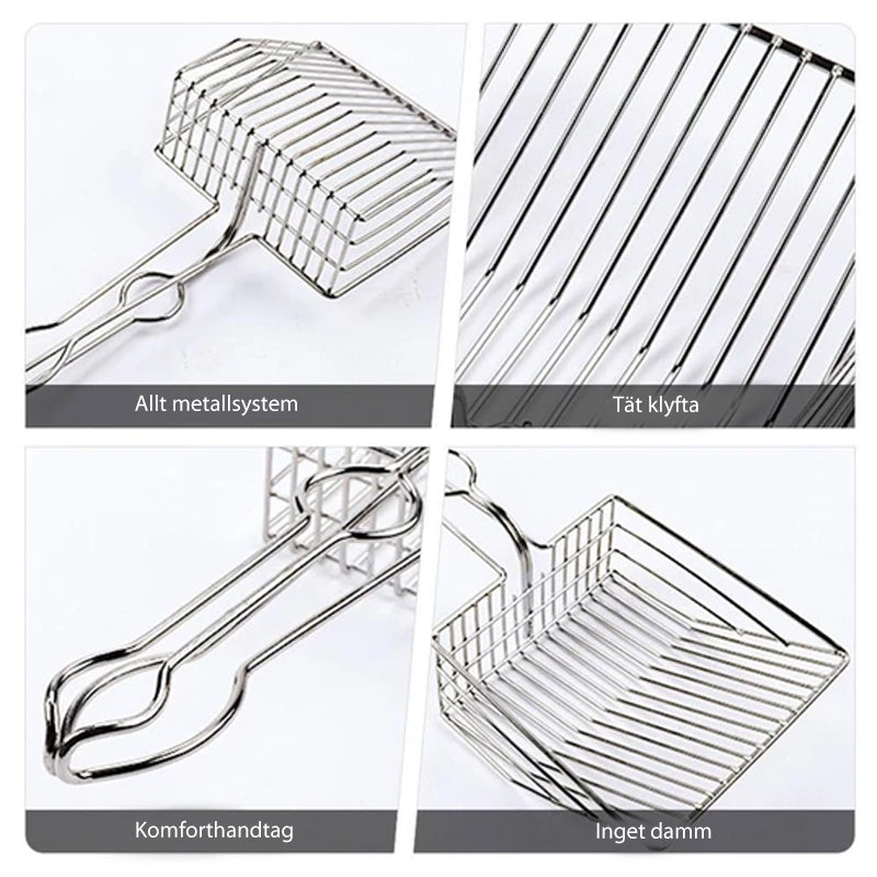 "Kattvänlig premium kattkullssopa med ergonomiskt handtag, elegant design, effektiv för att hantera kattlåda."