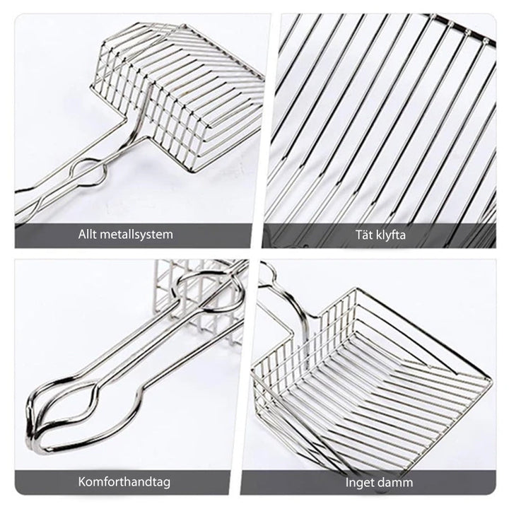 "Kattvänlig premium kattkullssopa med ergonomiskt handtag, elegant design, effektiv för att hantera kattlåda."