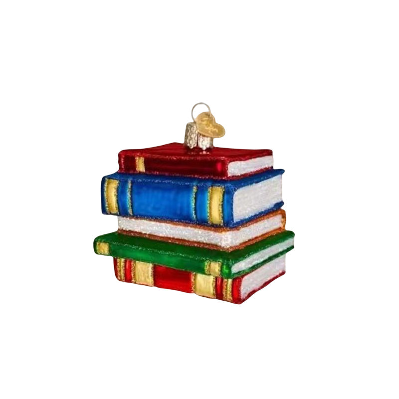 "Klassisk Bokälskares Hjärta Julprydnad i akryl, hjärtformad, med boktema och guldtonad upphängning, 12x10 cm."