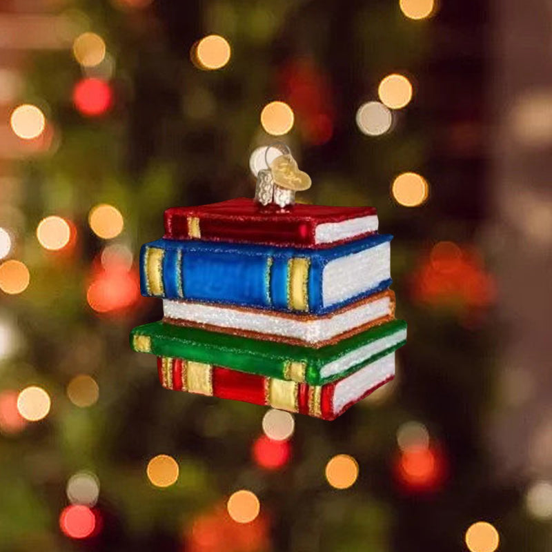 "Klassisk Bokälskares Hjärta Julprydnad i akryl, hjärtformad, med boktema och guldtonad upphängning, 12x10 cm."