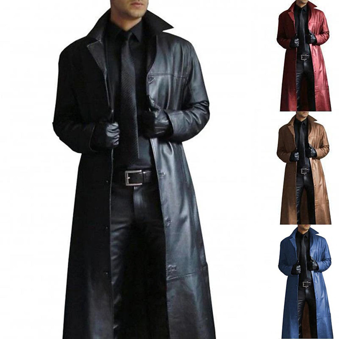 Herrjacka i skinn i klassisk stil, perfekt för en sofistikerad look på våren eller hösten.