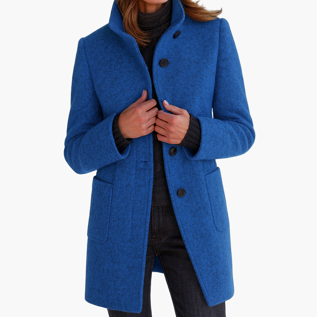 Höst/vinter damjacka: Varm och elegant rak kappa med ståkrage, perfekt ytterplagg.